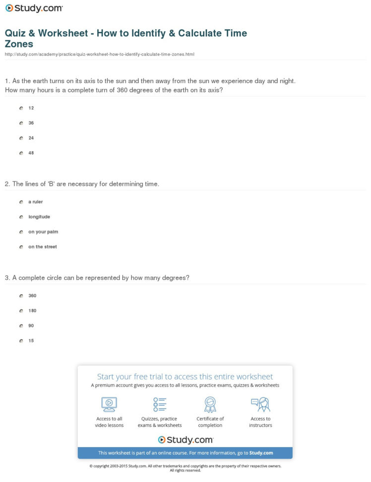 Quiz  Worksheet  How To Identify  Calculate Time Zones