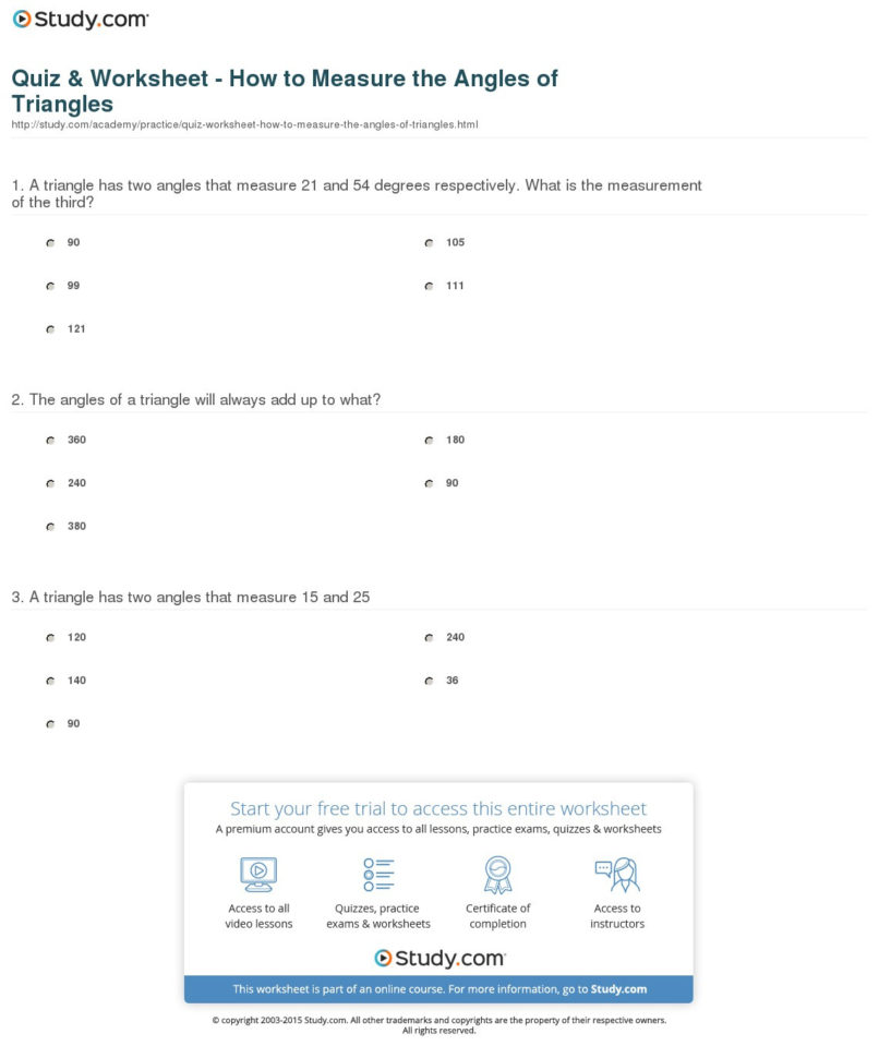 Quiz  Worksheet  How To Measure The Angles Of Triangles