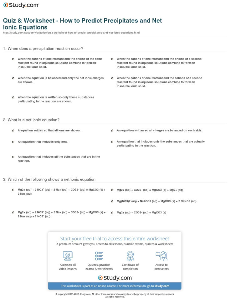 Quiz  Worksheet  How To Predict Precipitates And Net Ionic