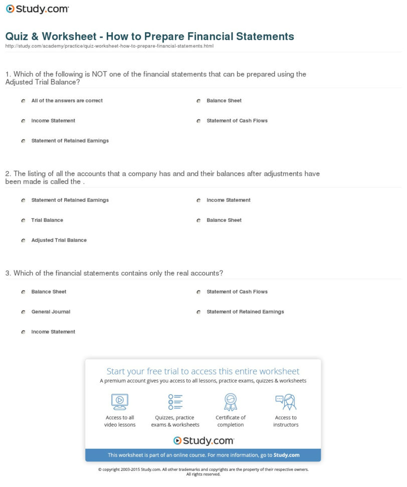 Quiz  Worksheet  How To Prepare Financial Statements  Study