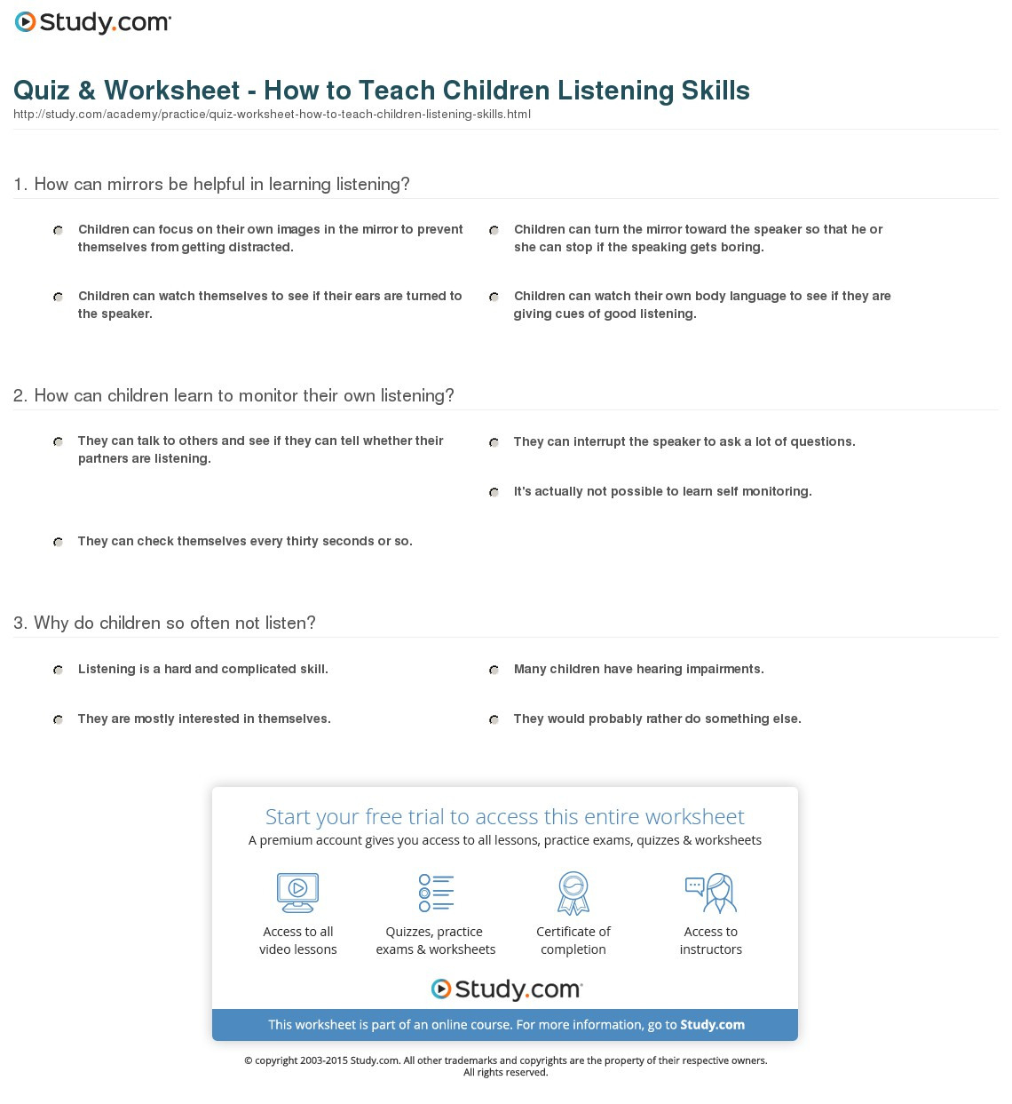 Quiz  Worksheet  How To Teach Children Listening Skills