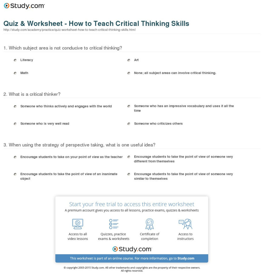 critical thinking question sheet