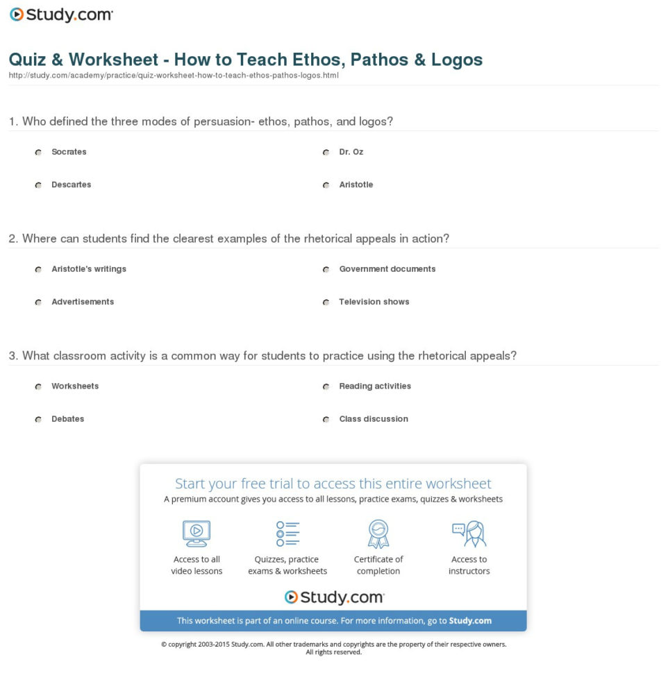 Quiz  Worksheet  How To Teach Ethos Pathos  Logos