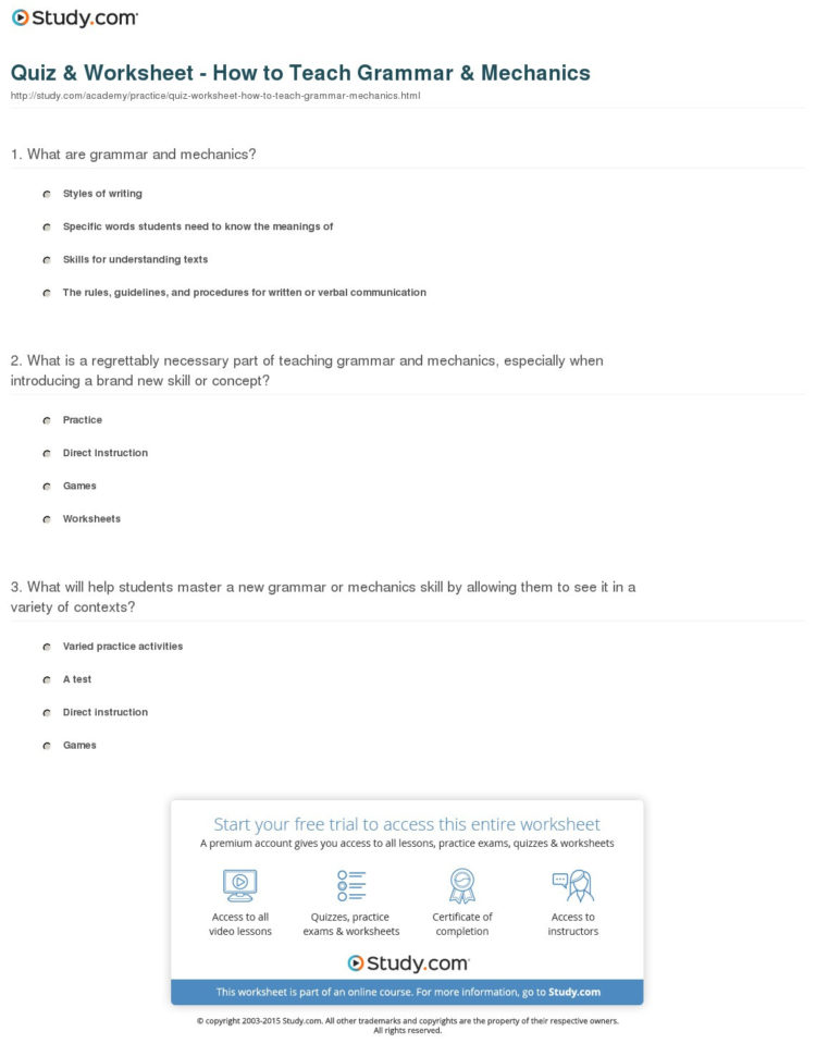 Quiz  Worksheet  How To Teach Grammar  Mechanics  Study