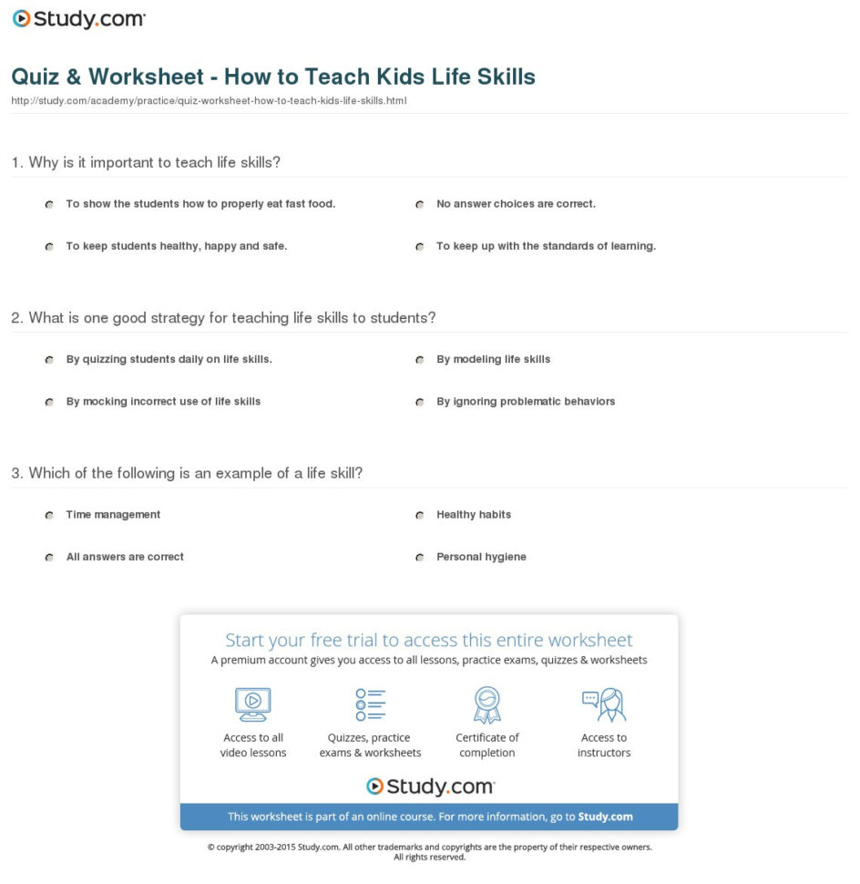 Quiz  Worksheet  How To Teach Kids Life Skills  Study