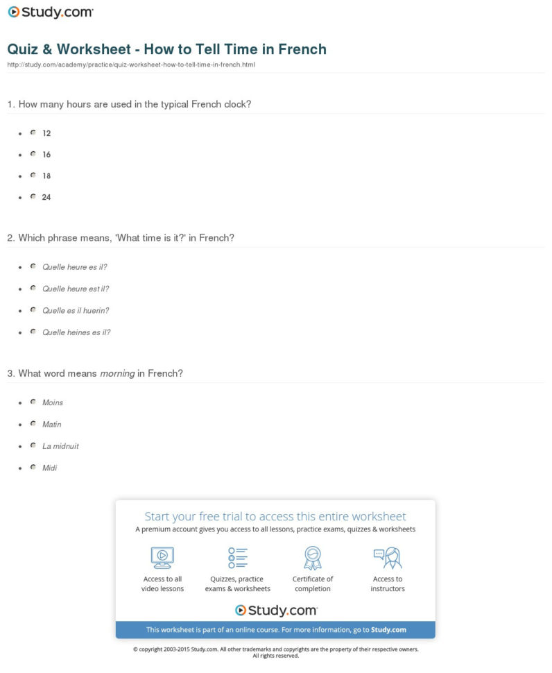 Quiz  Worksheet  How To Tell Time In French  Study