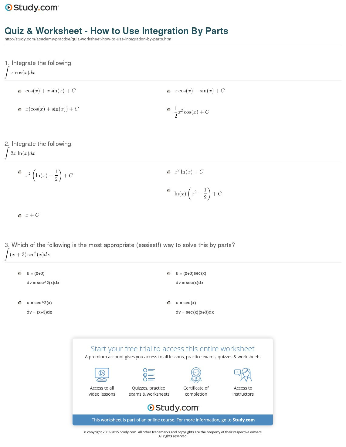 Quiz  Worksheet  How To Use Integrationparts  Study