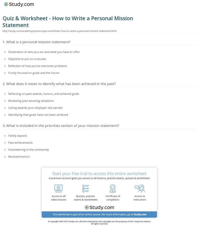 Quiz  Worksheet  How To Write A Personal Mission Statement