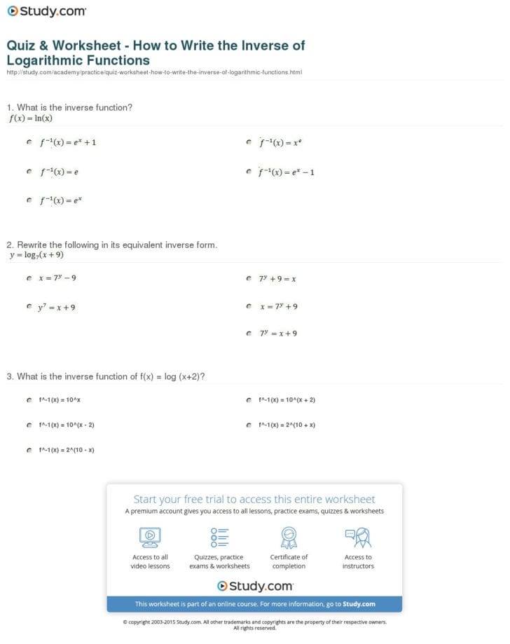 Logarithmic Equations Worksheet With Answers