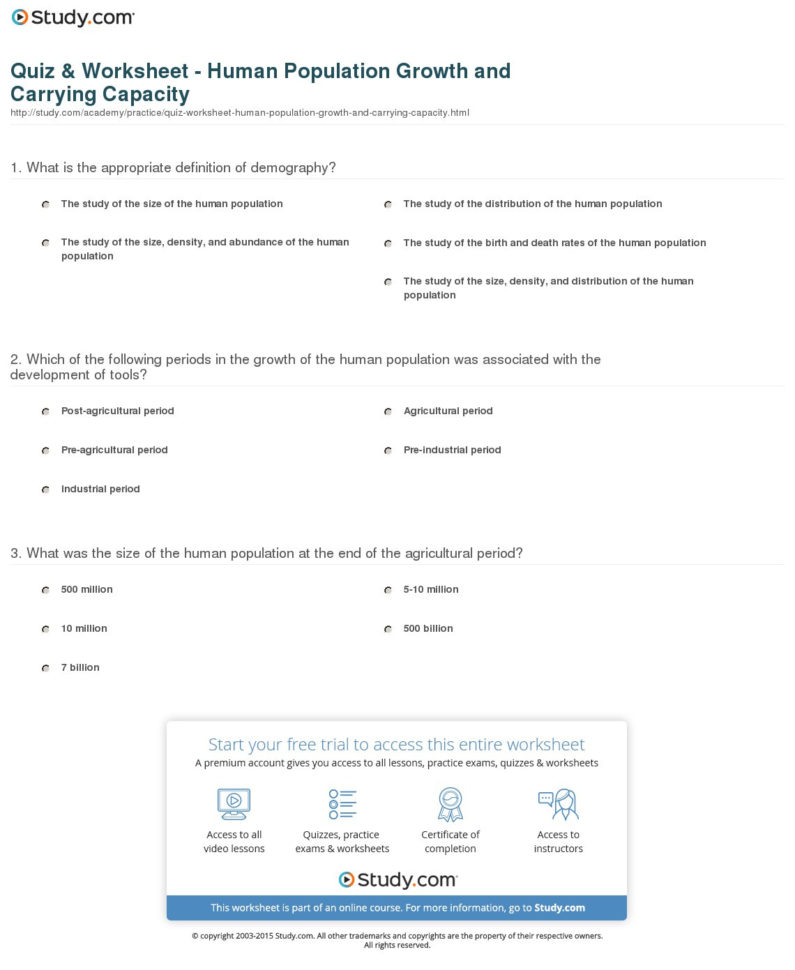 Quiz  Worksheet  Human Population Growth And Carrying