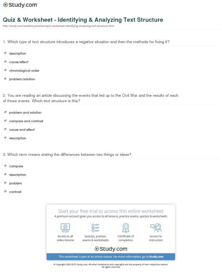 Quiz Worksheet Identifying Analyzing Text Structure —