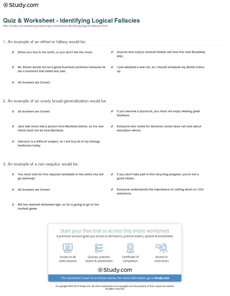 Logical Fallacies Worksheet Cumulative