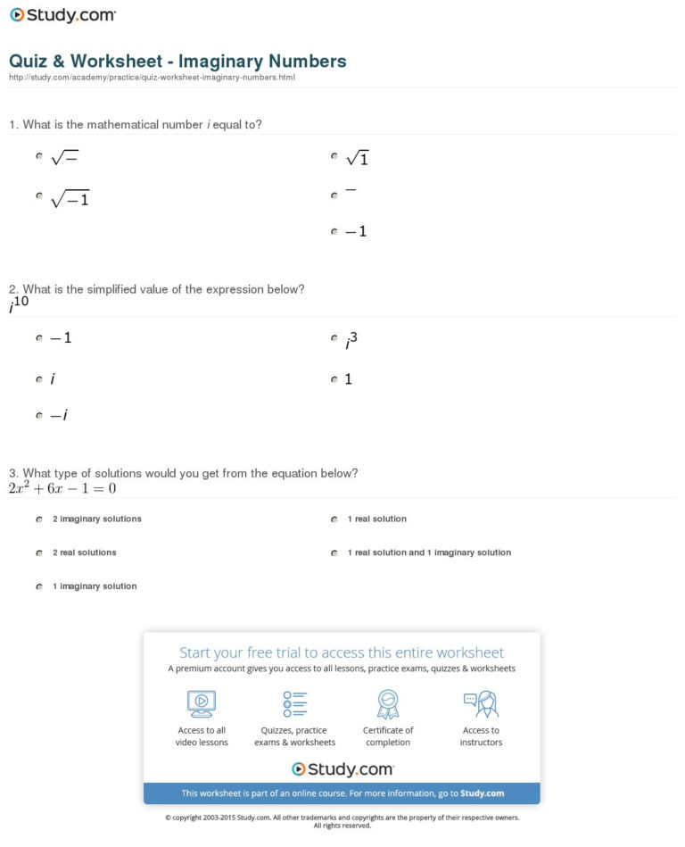 Imaginary Complex Numbers Practice Worksheet — db-excel.com