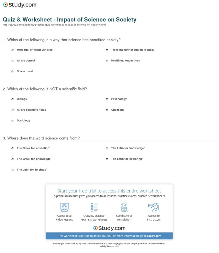 Quiz  Worksheet  Impact Of Science On Society  Study