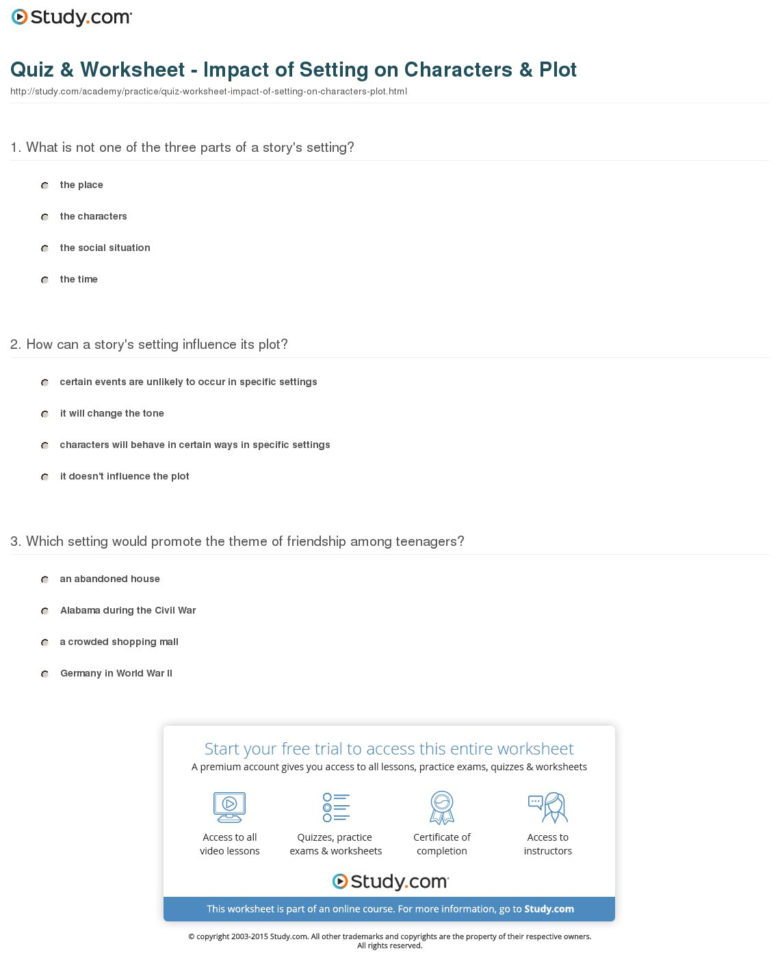 Quiz  Worksheet  Impact Of Setting On Characters  Plot