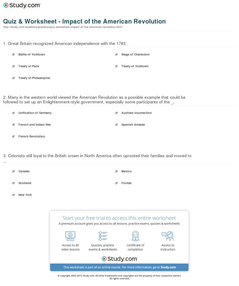 Quiz  Worksheet  Impact Of The American Revolution  Study