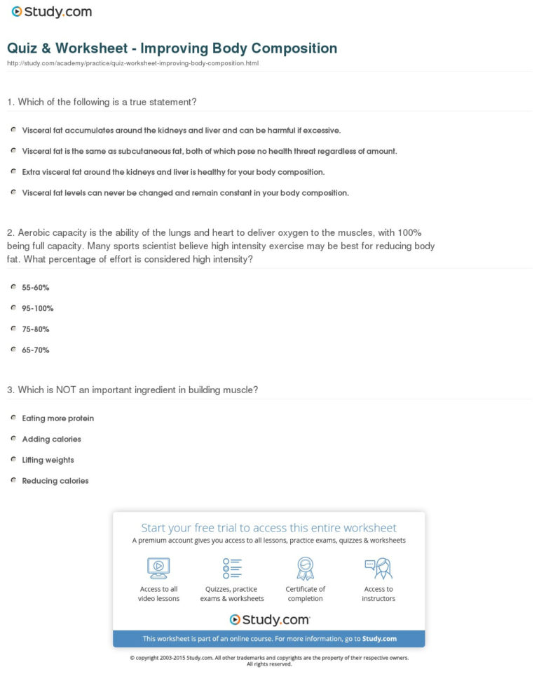 Quiz  Worksheet  Improving Body Composition  Study