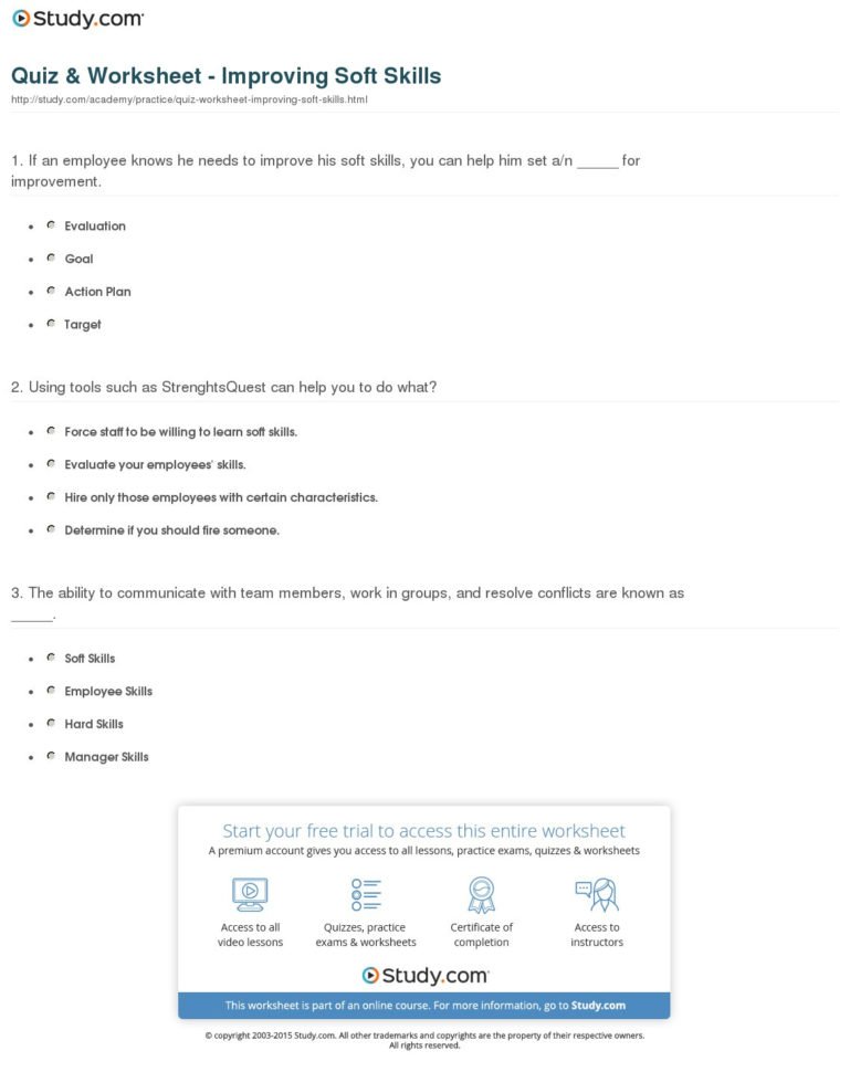 Quiz  Worksheet  Improving Soft Skills  Study