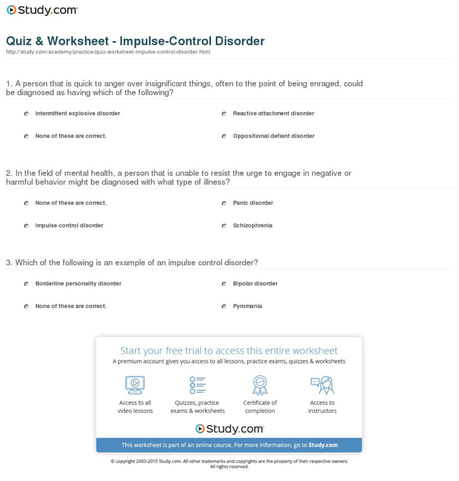 Quiz  Worksheet  Impulsecontrol Disorder  Study