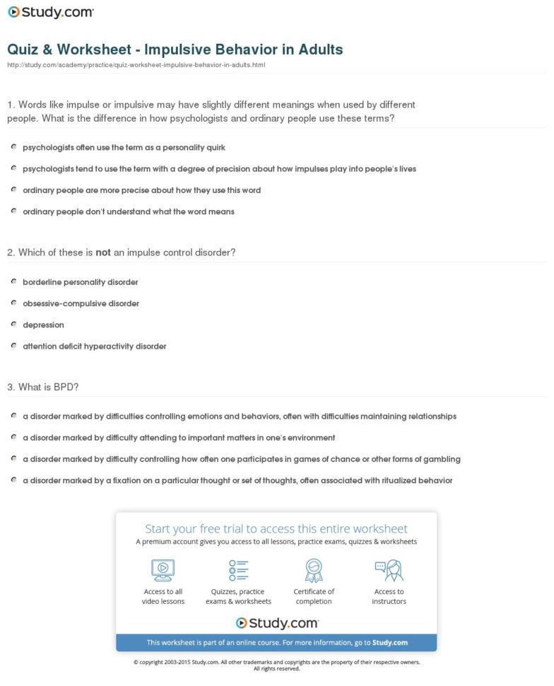 Quiz  Worksheet  Impulsive Behavior In Adults  Study