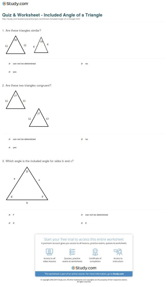 Quiz  Worksheet  Included Angle Of A Triangle  Study