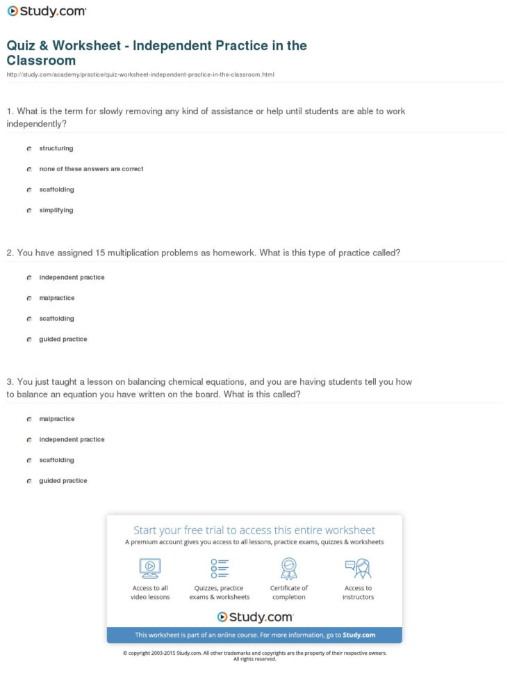 Quiz  Worksheet  Independent Practice In The Classroom