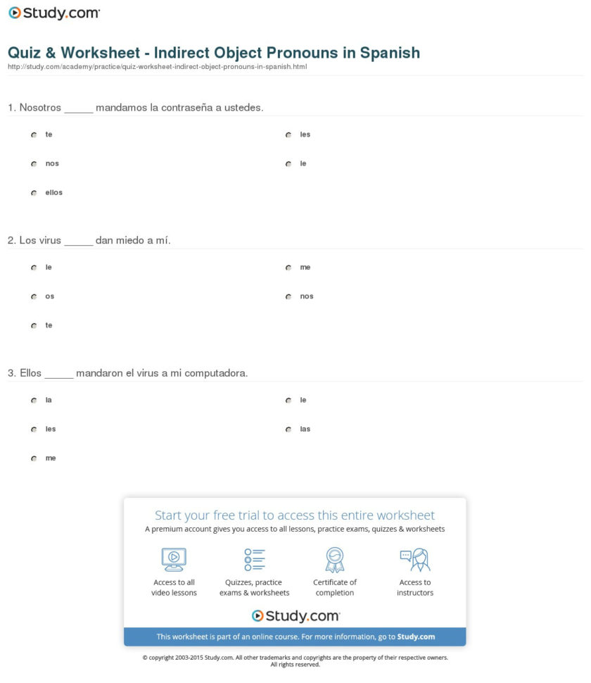 Quiz  Worksheet  Indirect Object Pronouns In Spanish