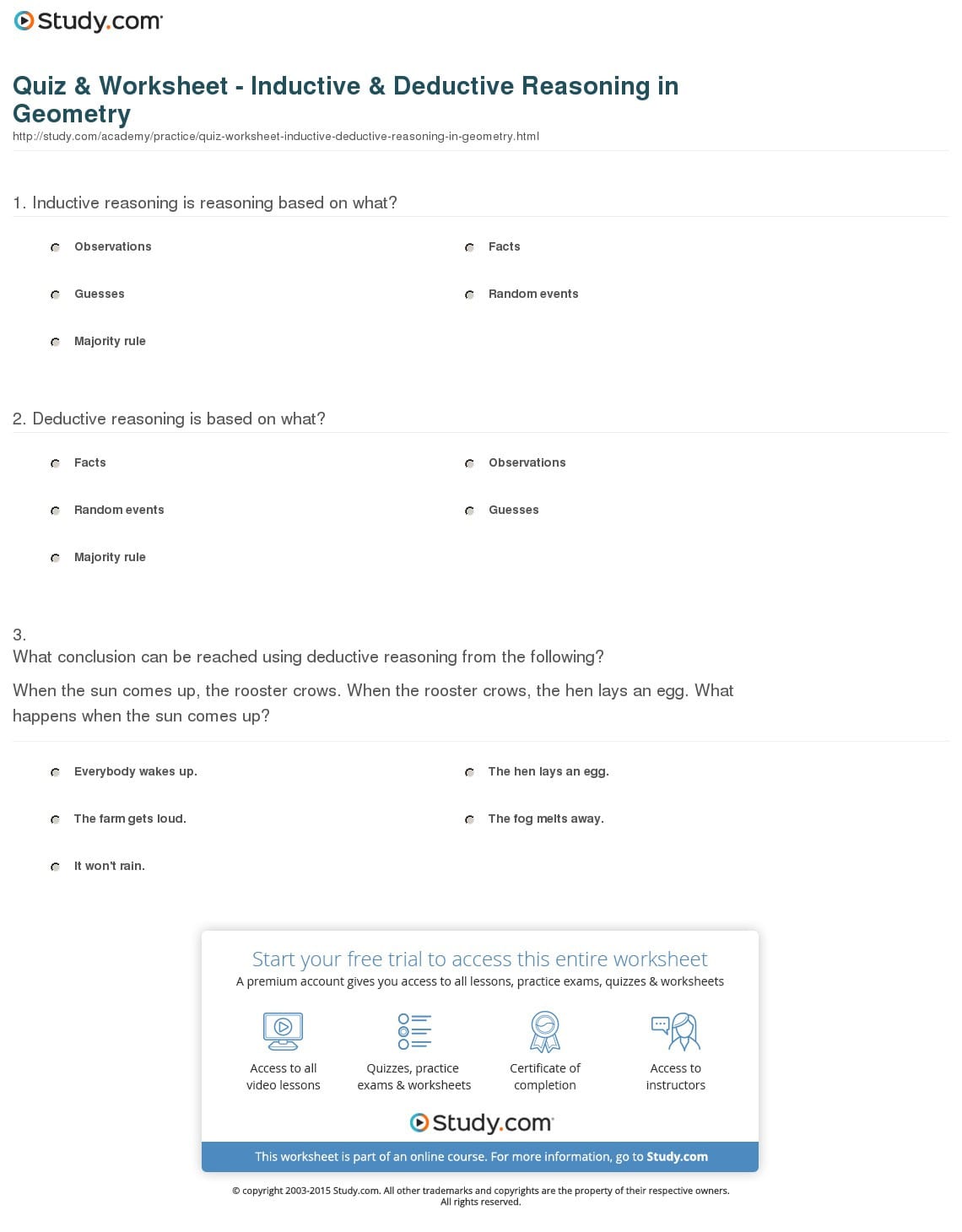 Quiz  Worksheet  Inductive  Deductive Reasoning In