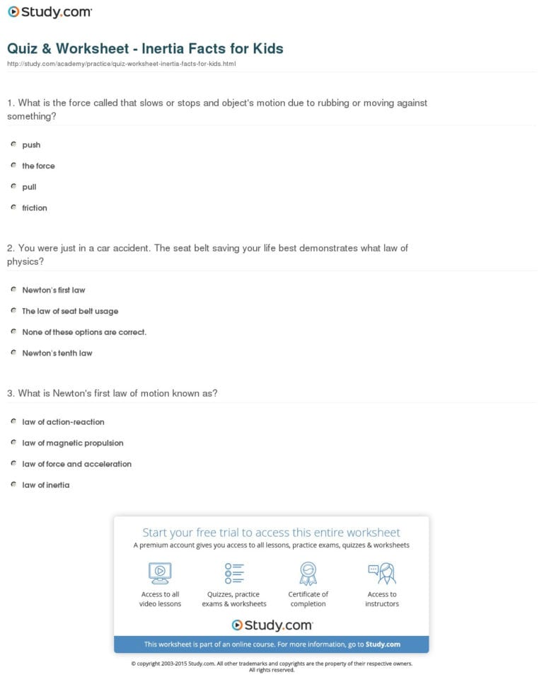 Quiz  Worksheet  Inertia Facts For Kids  Study