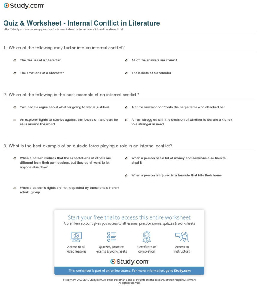Quiz  Worksheet  Internal Conflict In Literature  Study