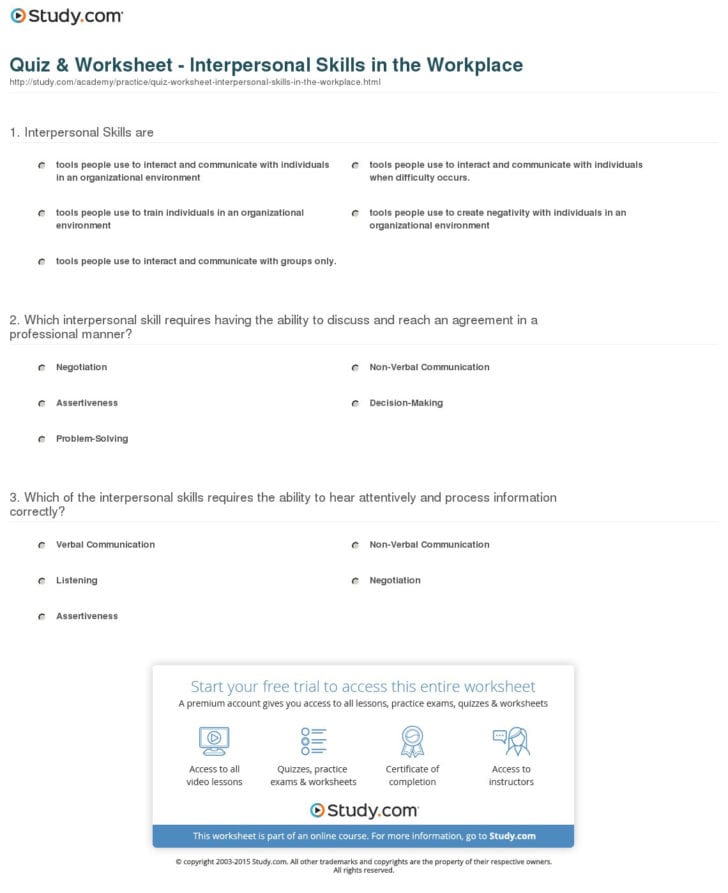 Quiz Worksheet Interpersonal Skills In The Workplace — db-excel.com