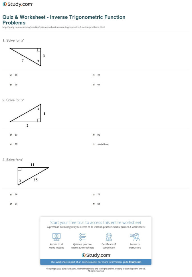 Quiz  Worksheet  Inverse Trigonometric Function Problems