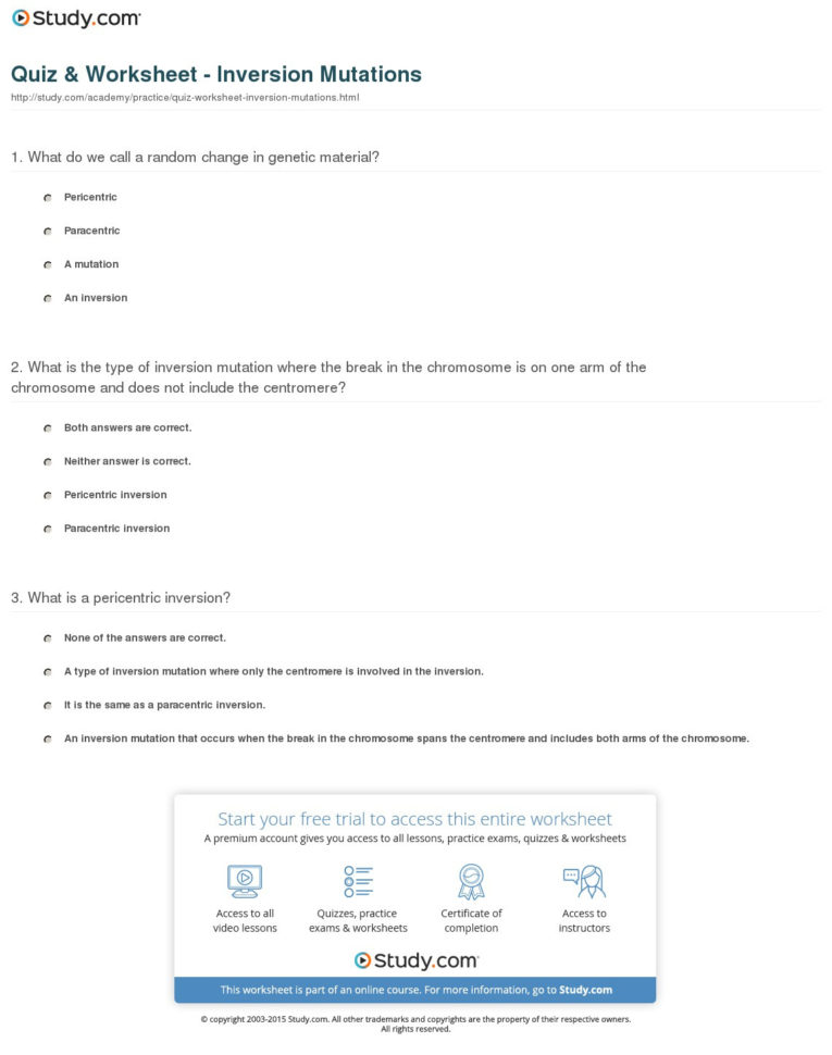 Quiz  Worksheet  Inversion Mutations  Study