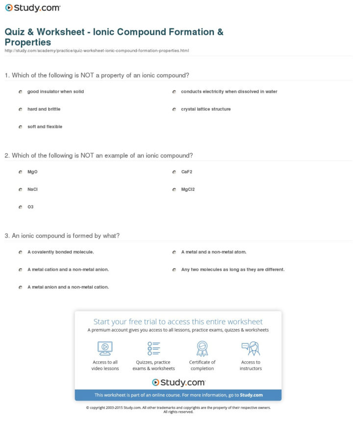 Ionic Bonding And Ionic Compounds Worksheet Answers