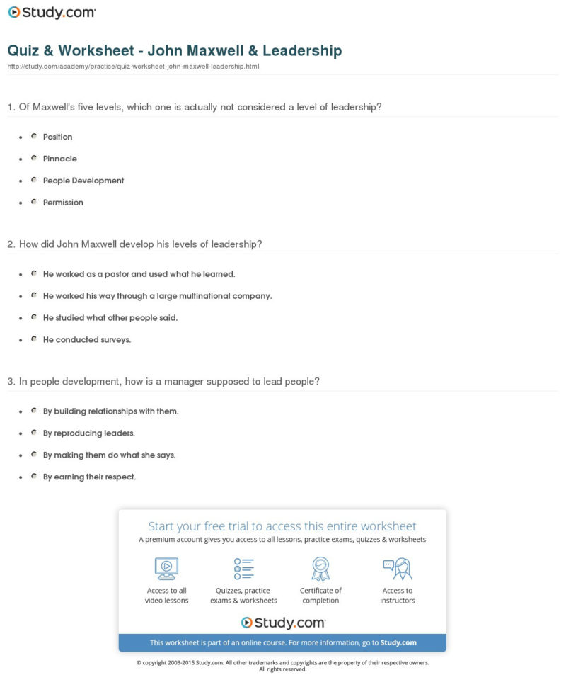 Quiz  Worksheet  John Maxwell  Leadership  Study