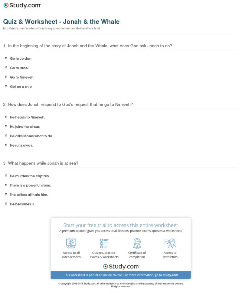 Quiz  Worksheet  Jonah  The Whale  Study