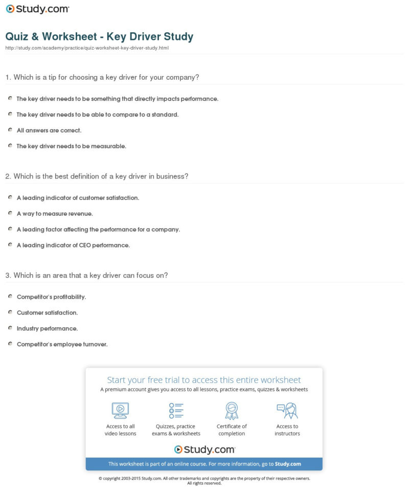 Quiz  Worksheet  Key Driver Study  Study