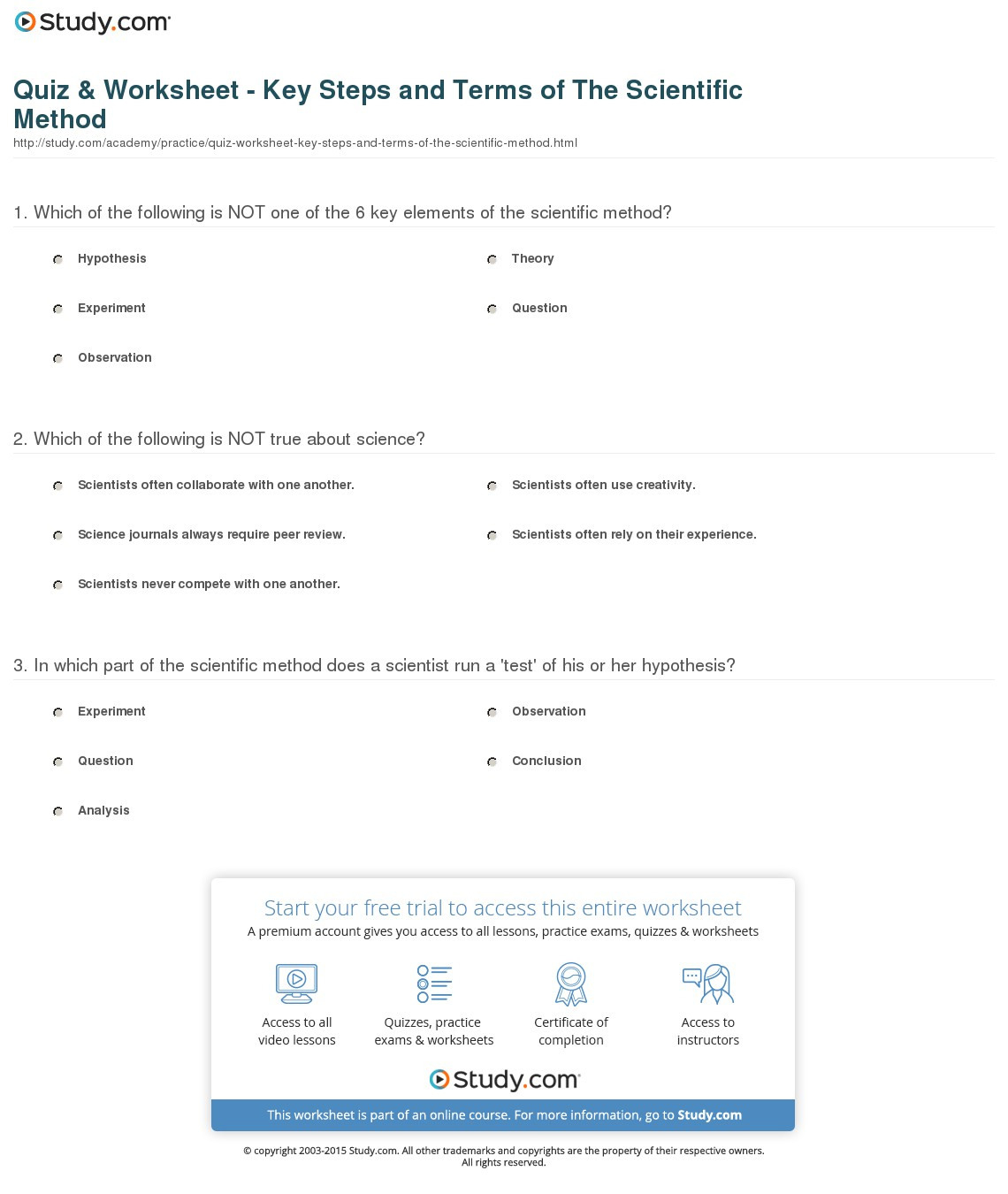 Quiz  Worksheet  Key Steps And Terms Of The Scientific