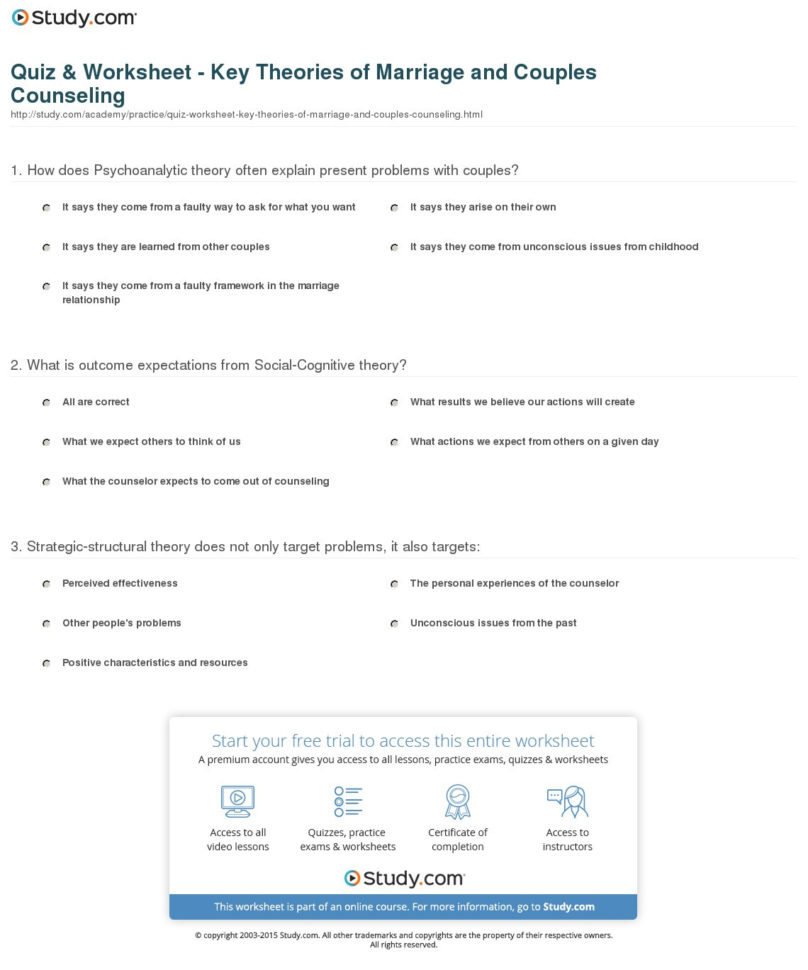 Quiz  Worksheet  Key Theories Of Marriage And Couples Counseling