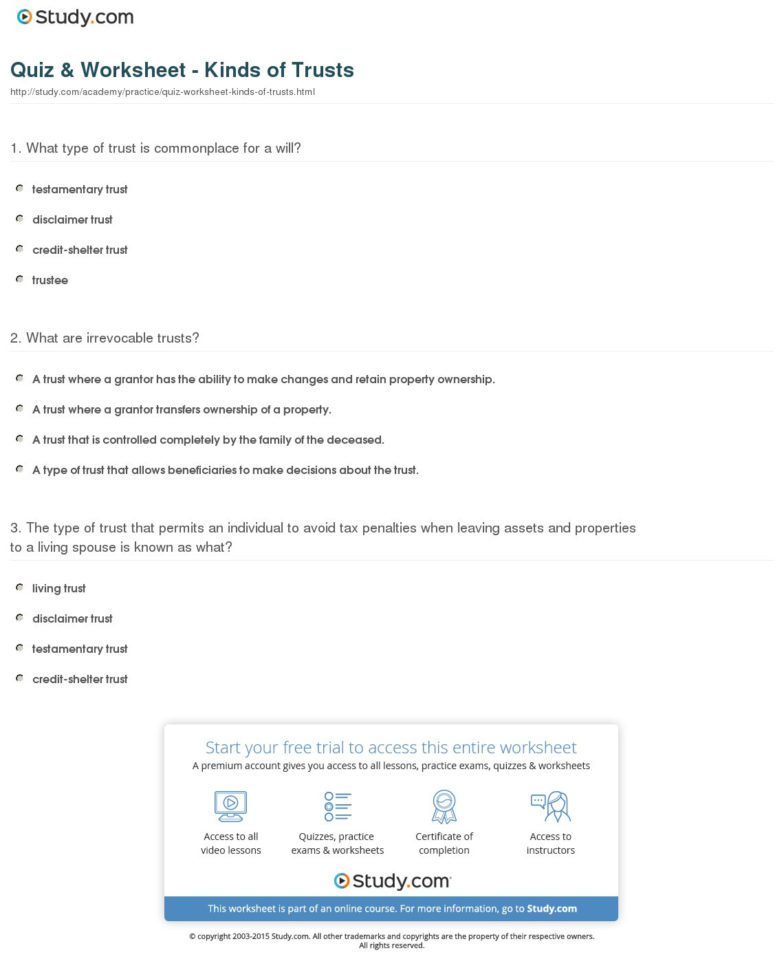 Quiz  Worksheet  Kinds Of Trusts  Study