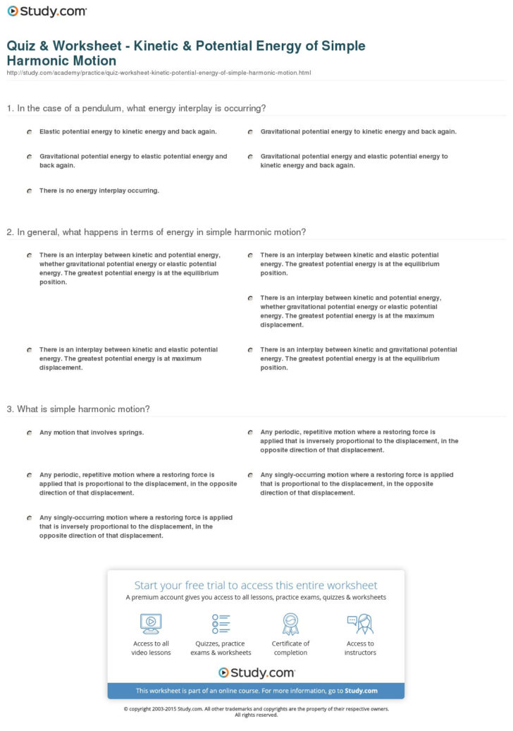 Kinetic And Potential Energy Worksheet Answers