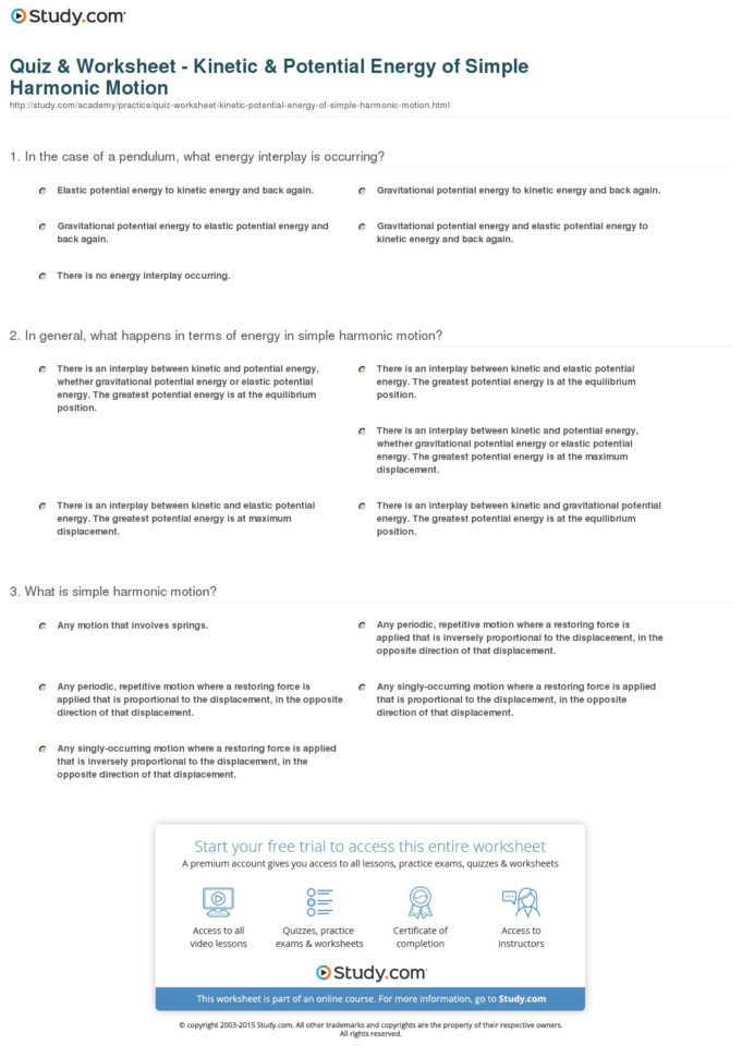 Quiz  Worksheet  Kinetic  Potential Energy Of Simple