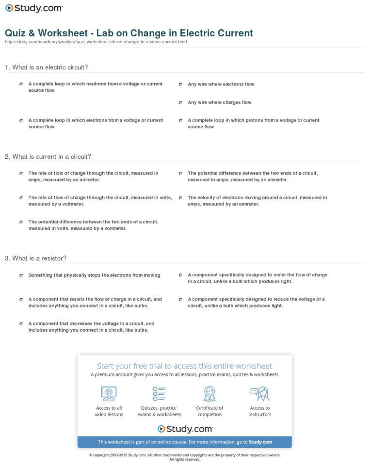 Quiz  Worksheet  Lab On Change In Electric Current  Study