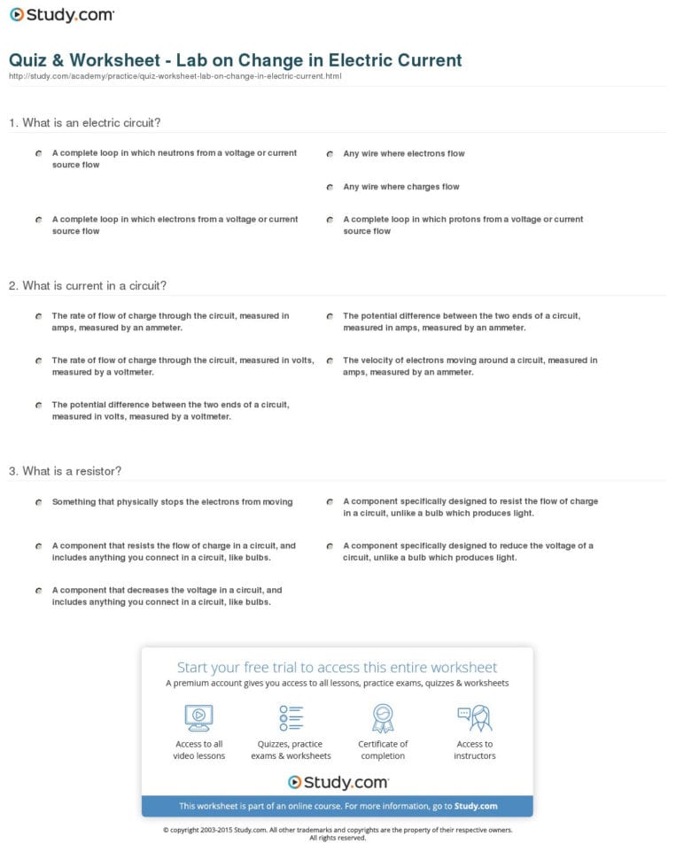 Quiz  Worksheet  Lab On Change In Electric Current  Study