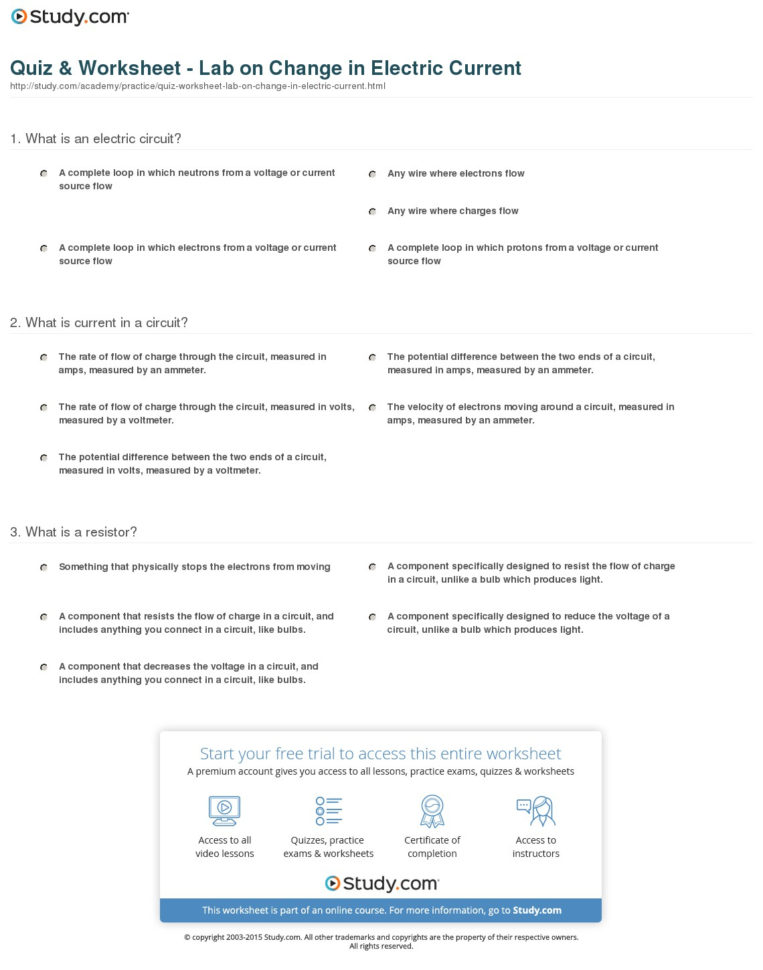 Quiz  Worksheet  Lab On Change In Electric Current  Study