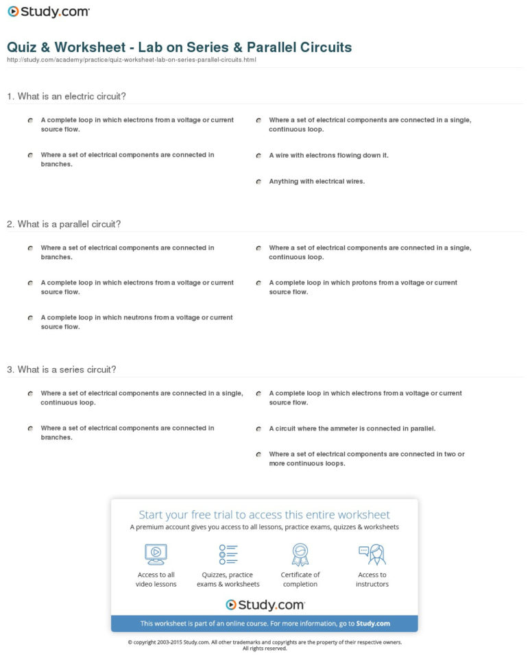Quiz  Worksheet  Lab On Series  Parallel Circuits  Study