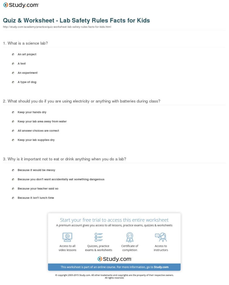 Quiz  Worksheet  Lab Safety Rules Facts For Kids  Study