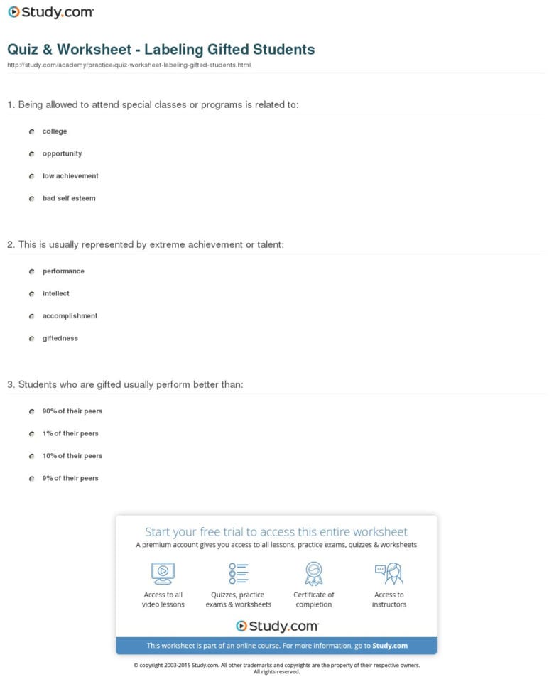 Quiz  Worksheet  Labeling Gifted Students  Study