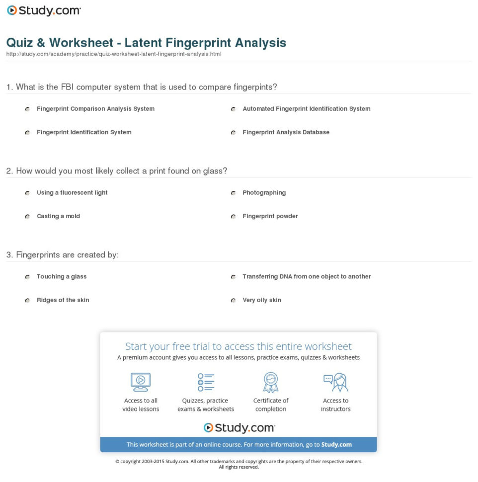 Quiz  Worksheet  Latent Fingerprint Analysis  Study