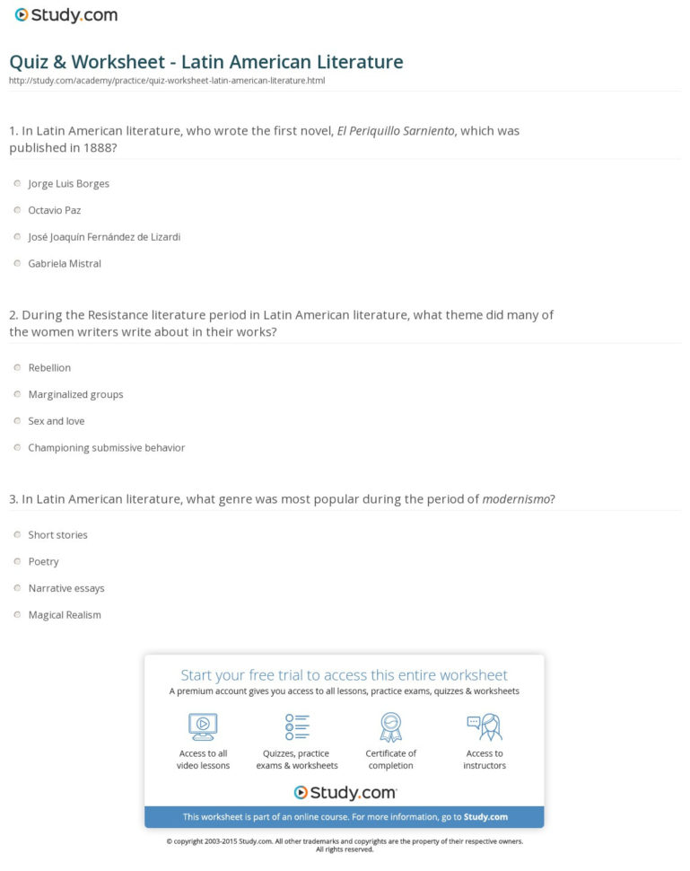 Quiz  Worksheet  Latin American Literature  Study